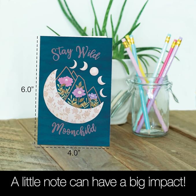 Tree-Free Greetings - All Occasion Cards - Artful Designs - 12 Cards + White Envelopes - Made in USA - 100% Recycled Paper - 4"x6" - Stay Wild Moonchild (FS54558)