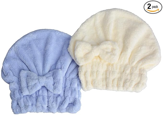 Microfiber Hair Drying Towels Head wrap with Bow-Knot Shower Cap Hair Turban hairWrap Bath Cap for Curly Long & Wet Hair Gift for Women 2pack