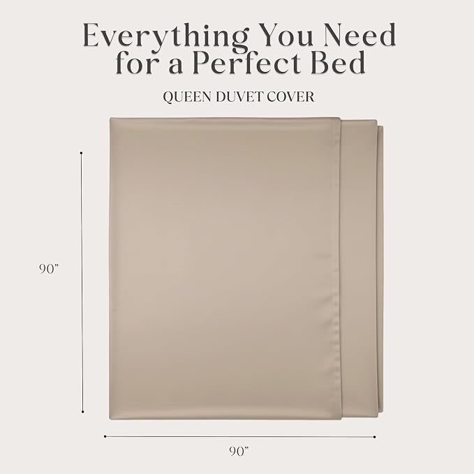 Delilah Home 100% Organic Cotton Duvet Cover, GOTS & Vegan.org Verified, Long Stem 300 TC Sateen Bedding, Non-Synthetic, Deep Pocket Fitted Linen, Lightweight, All-Season, 1 Piece Queen Size - Beige