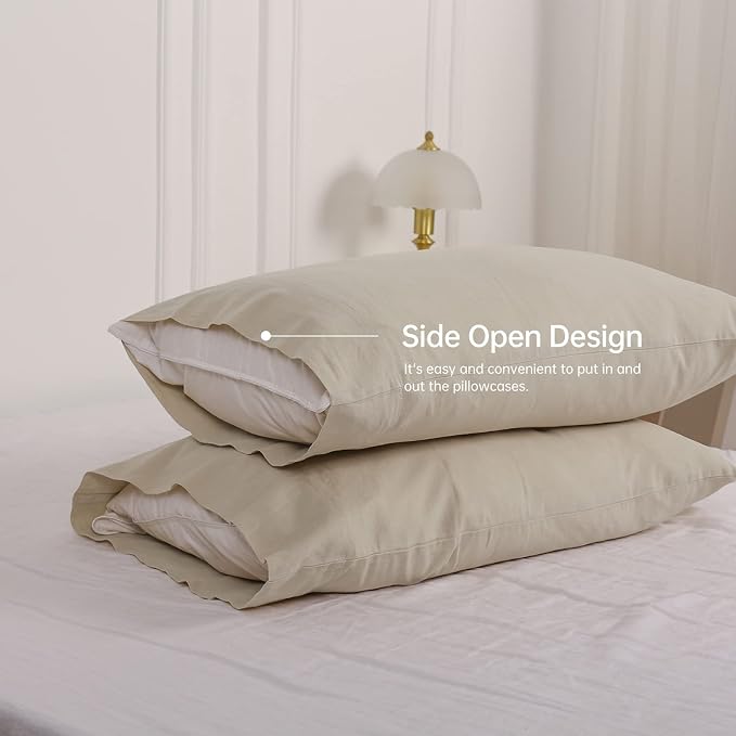 Simple&Opulence Linen Cotton Blend Pillowcases, King Size 20"x40", Flax Color, 2 Pack