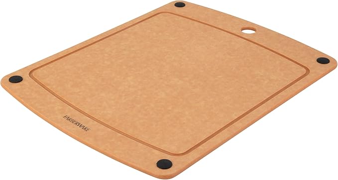 Farberware 11x14 Inch Wood Fiber Cutting Board, Dual-Sided, Knife Friendly, Non-Slip Corners, Juice Groove, Heat Resistant, Dishwasher Safe, Durable Prep Surface for Chopping and Slicing