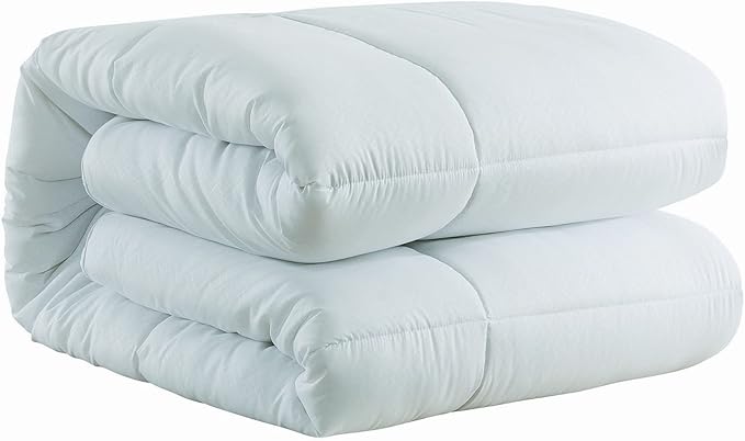 Feather and Loom European Gusset All Season Down Alternative Comforter - 1.5-inch Gusset for Extra Loft, Easy Care Microfiber Cover, Hypoallergenic Fiber Fill - Color: Dusty Aqua | Size: Twin