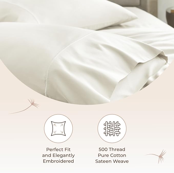 100% Organic Cotton Pillow Cases King Size Set of 2-100% Cotton Pillowcases GOTS Certified 500 Thread Count - Naturally Cooling Comfortable Breathable & Soft Pillow Cases (Natural, King)
