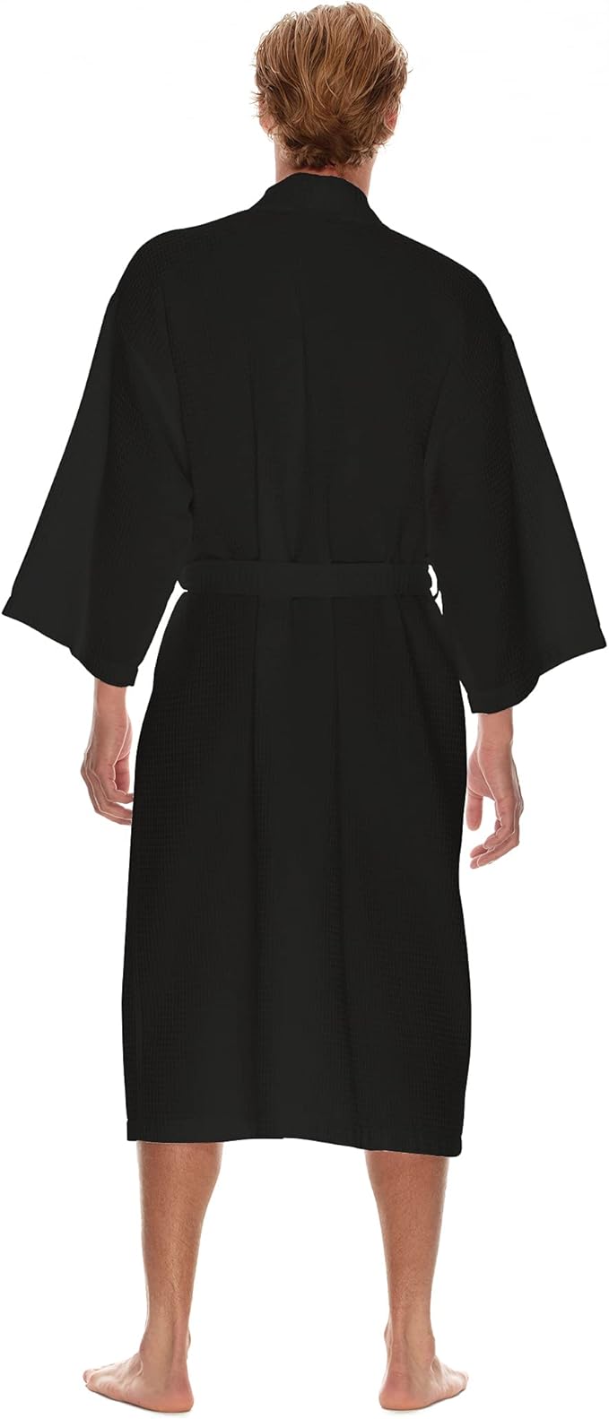 Men's Waffle Robe by BOCA TERRY, Waffle Knit Spa Robe, Long Lightweight Cotton Kimono Hotel Bathrobe