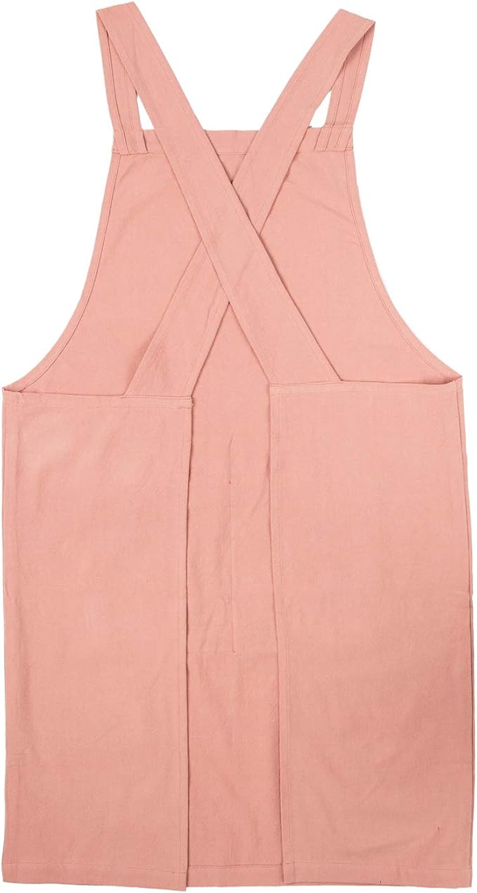 ELEZAY Aprons for Women with Pockets Plus Size Comfort Cross Back No Tie Cotton Linen Apron Pinafore