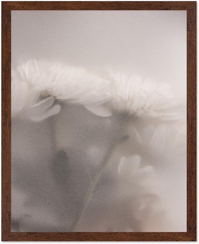 Monem Art Ethereal White Flower Print - Minimalist Botanical Photography Poster - Wall Decor for Living Room, Bedroom or Office - 16x20 Brown Framed Wall Art by Mareike Bohmer