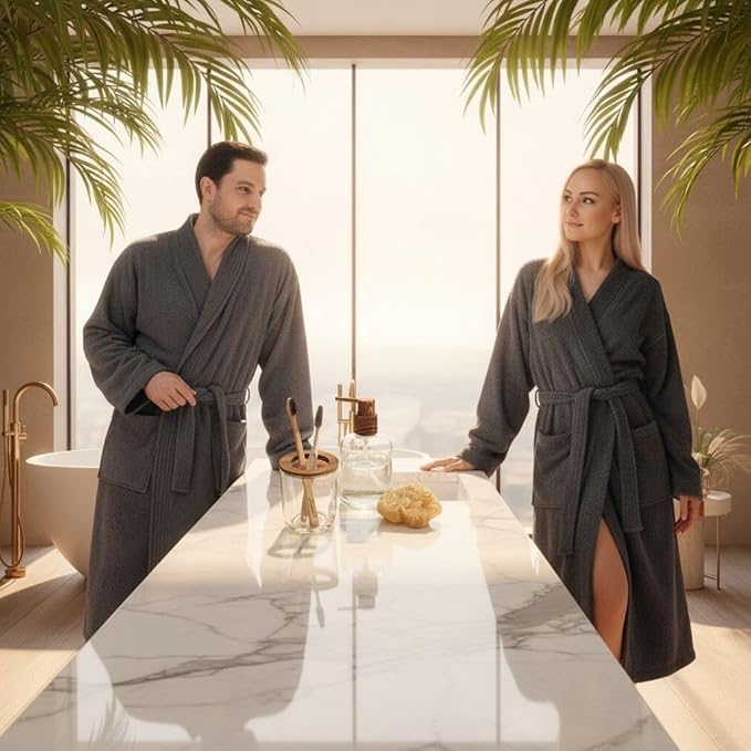 BAGNO MILANO Organic Men Bathrobe, GOTS Certified Organic Turkish Cotton Luxury Kimono Robe, Made in Turkey