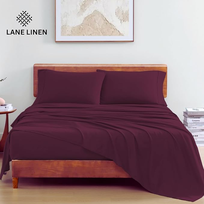 LANE LINEN California King Sheets 100% Organic Cotton 4pc - Windsor Wine | Cal King Sheets In Organic Cotton Percale - Cool All Summer, Cozy All Winter, Crisp Hotel-Style Feel, Great For Gifting