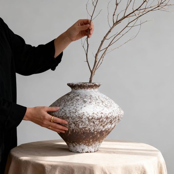 Wabi Sabi Vase, 11.5" Wabi Sabi Decor Rustic Vase, Speckled Brown Ceramic Vase for Centerpiece, Vintage Farmhouse Decor for Home Decorative, Table, Living Room, Bedroom, Bathroom, Kitchen