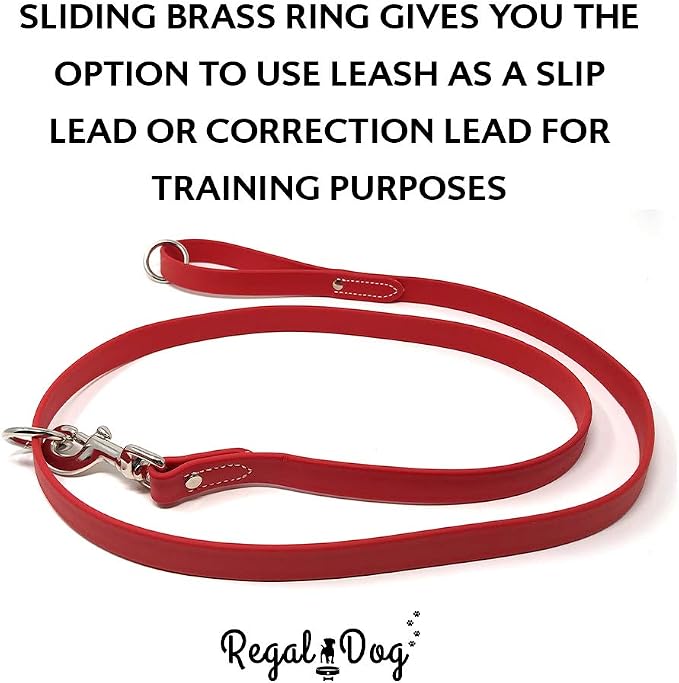 Regal Dog Products Medium Red Waterproof Dog Collar and Leash Set | Heavy Duty Double Buckle & D Ring - 5'ft Leash | Adjustable Biothane Dog Collar | Chew Resistant Waterproof Collar for Dogs