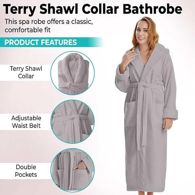 KAHAF COLLECTION Cotton Terry Robes for Women and Men, Terry Shawl Collar Bathrobe, ONE SIZE - UNISEX Men & Women Spa Robe