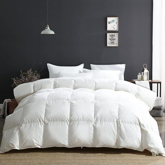 APSMILE Fluffy Heavyweight Down Feather Fibers Comforter King Size, Thick Duvet Insert for Winter Climates/Cold Sleepers -Ultra Soft 100% Organic Cotton Cover, Luxury Duvet Insert(White, 106x90)