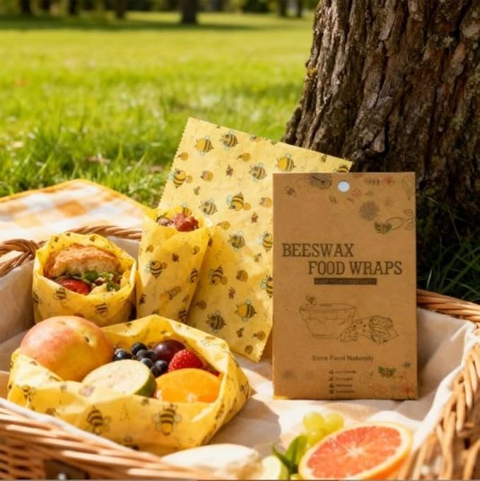 Reusable Beeswax Wraps For Food (3 Sizes S,M,L) Sustainable Food Storage,Bees Wax Wraps Reusable for Fruits, Vegetables, Bread, Cheese and More
