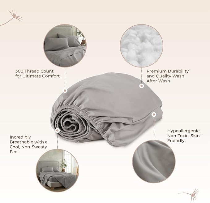 Organic King Fitted Sheet Only Deep Pocket - 100% Organic Cotton Sheets with Breathable 300 Thread Count Sateen Weave GOTS & Fairtrade Certified - Soft Fitted Bed Sheets Only (Classic Grey, King)