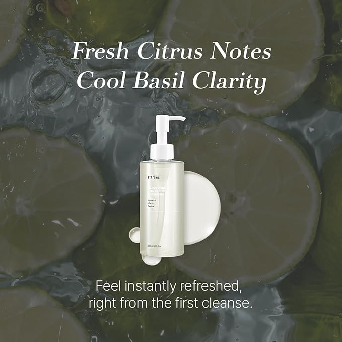 starlike Black Pore Vita Peptide Cleansing Oil I Jojoba 5%, AHA & LHA I Oil Cleanser for Face I Deep Cleansing Makeup Remover I Targets Clogging Blackheads I Korean Skincare I 6.76 Fl oz (200ml)