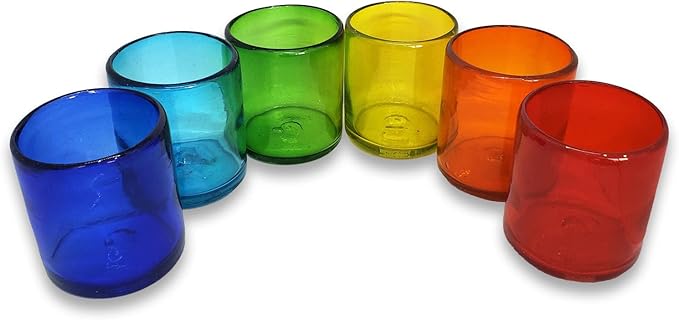 Rainbow Colored 9 oz Short Tumblers (set of 6), Recycled Glass, Lead-free, Toxin-Free (9oz Tumbler)