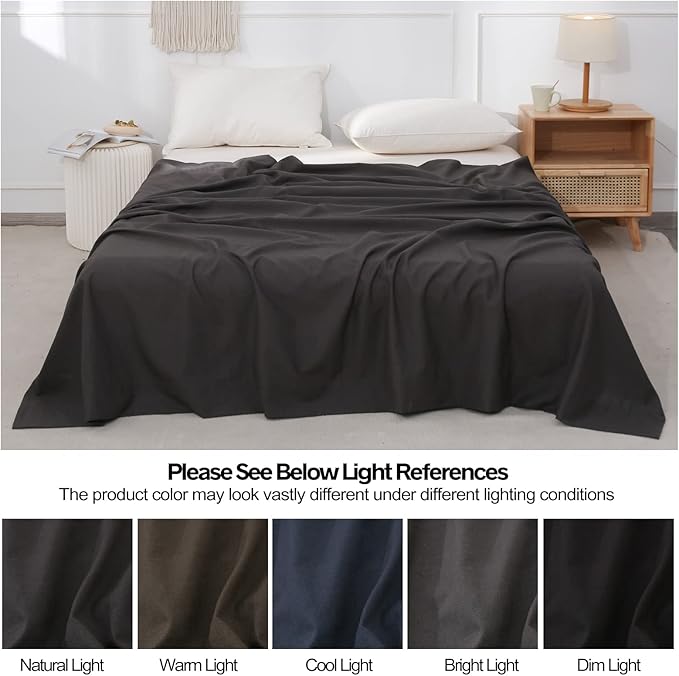 BISELINA Linen Sheet French Flax Flat Sheet Only 55% Euro Linen 45% Cotton Basic Style Solid Color Soft Breathable Farmhouse Top Sheet 1-Piece (Twin, Dark Grey)