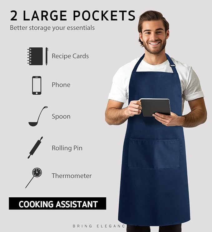 Syntus Apron for Men Women, Adjustable Cooking Kitchen Chef Aprons with 2 Pockets