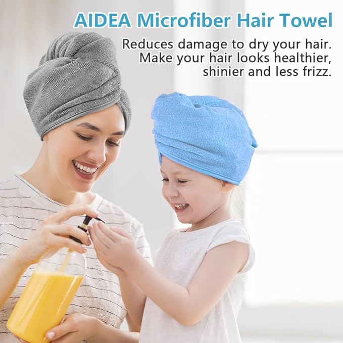 AIDEA Microfiber Hair Towel Wrap, 5 Pack Turbans, Super Absorbent Quick Dry for All Hair Types, Anti-Frizz Accessories for Women, 26"10"
