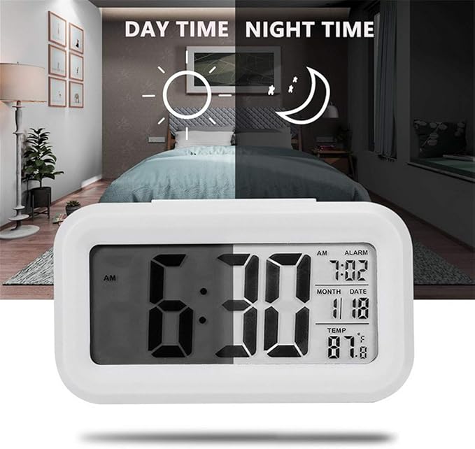 TXY LED Digital Alarm Clock Backlight Snooze Mute Calendar Desktop Electronic Bcaklight Table Clocks Desktop Clock (White)