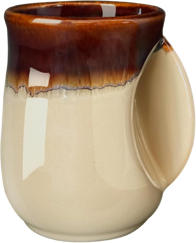 Selamica Ceramic 18oz Novelty Right-handed Handwarmer Mug, Coffee Mug for family friends and couple - Cappuccino