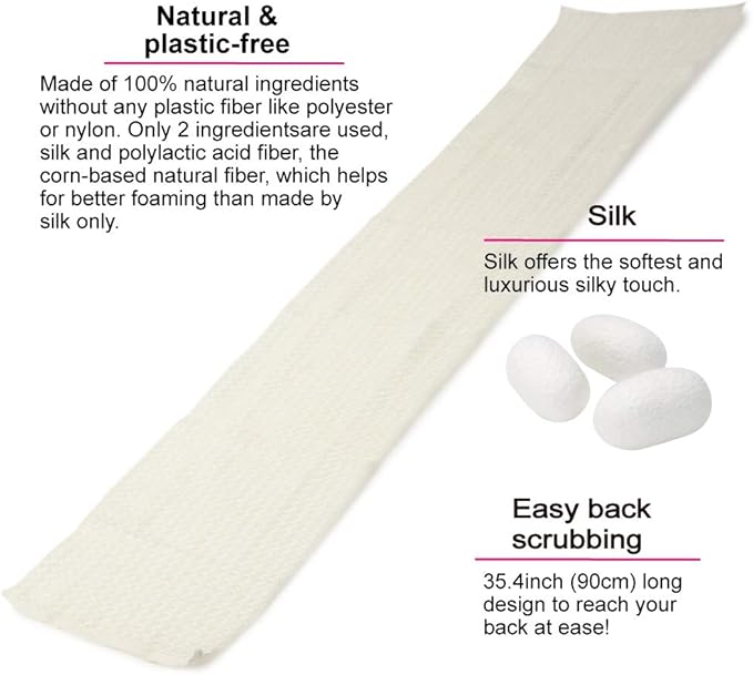 Exfoliating Washcloth [Made in Japan] Shower Back Scrubber, Plant-Based Loofah (Silk)