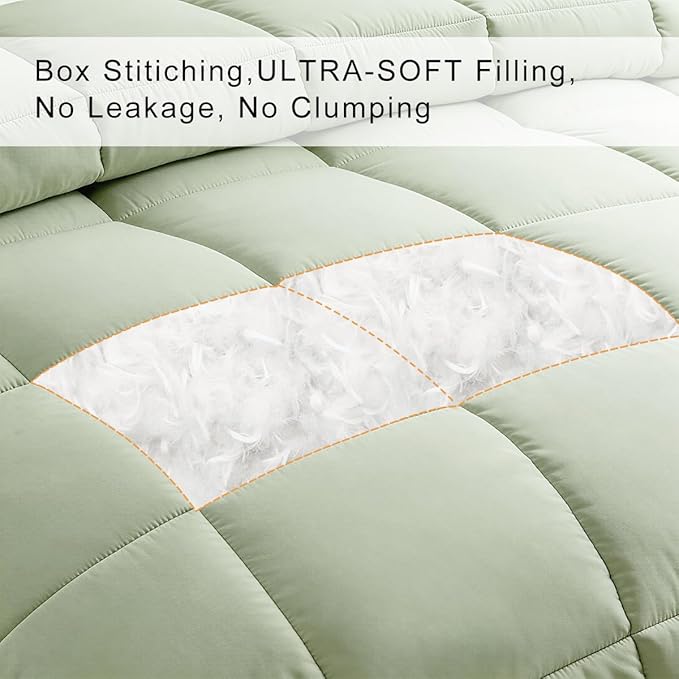 COHOME Twin/Twin XL Size Comforter, All-Season Quilted Down Alternative Duvet Insert, Luxury Hotel GentleSoft Comforter with Anti-Clump Tech & 8 Tabs - Reversible - Sage Green 64x88 inches