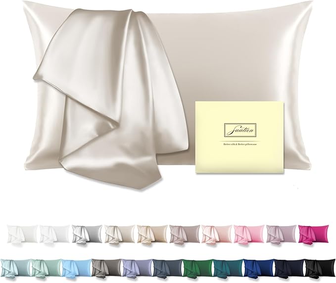 Mulberry Silk Pillowcase for Hair and Skin Pillow Case with Hidden Zipper Soft Breathable Smooth Cooling Silk Pillow Covers for Sleeping (Beige, King,1Pcs)