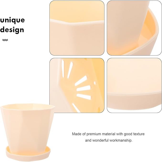 Luxshiny Degradable Succulent Plant Pot with Saucer, White Creative Planting Basin for Indoor Outdoor Garden Use, Eco-Friendly Biodegradable Flower Container