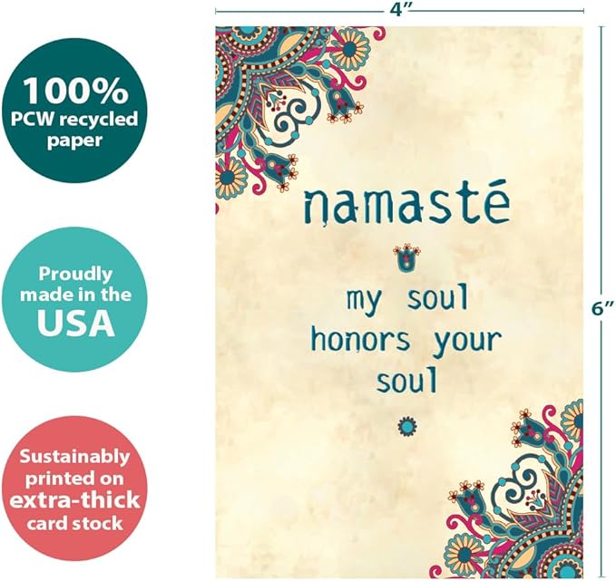Tree-Free Greetings - All Occasion Cards - Artful Designs - 12 Greeting Cards + White Envelopes - Made in USA - 100% Recycled Paper - 4 x 6 - Namaste Honor (FS56948)