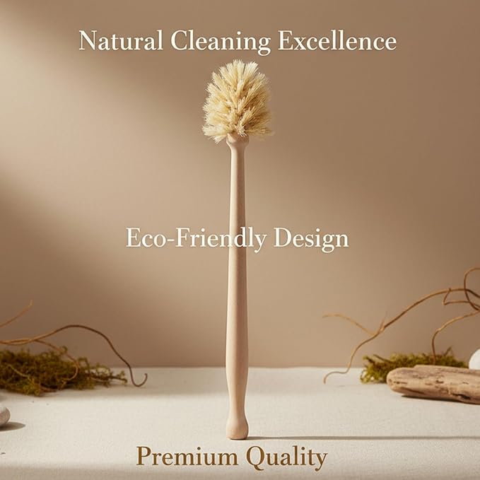 Wooden Dish Brush - Round Kitchen Scrub Brush for Pots, Pans & Cast Iron Skillets - Heavy Duty Vegetable Scrubber & Sink Cleaner (Natural Beech)