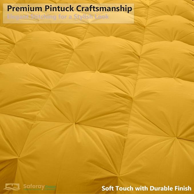 Oversized King Down Alternative Comforter 132x120 Inch Gold – 500 GSM Ultra Soft Breathable, Luxury Pintuck Pinch Pleat, All Season Duvet Insert with Corner Tabs, Machine Washable