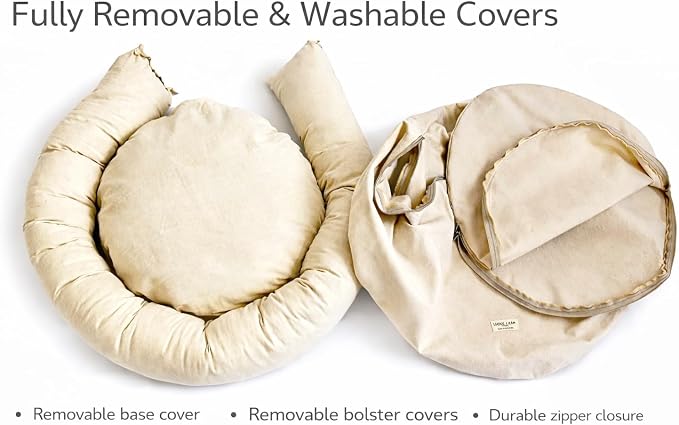 Round Dog Bed – Natural Canvas, Removable Washable Cover, Raw Cotton or Latex Fill, Hypoallergenic Non-Toxic, Made in USA (Natural, Medium, Soft Comfort – Organic Latex)