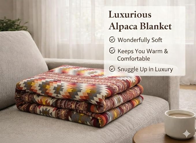 Alpaca Wool Blanket Queen 94x78 in | Ultra Soft, Non-Itchy & Breathable | Premium Alpaca Blanket | Warm, Hypoallergenic Natural Fiber | Handmade Luxury Throw for Bed or Sofa (Brown and Orange)