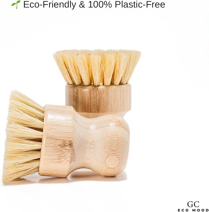 Bamboo Dish Brush 2-Pack – Natural Sisal Bristles, Eco-Friendly Kitchen Cleaning Brush, Wooden Scrubber for Dishes, Pots & Pans