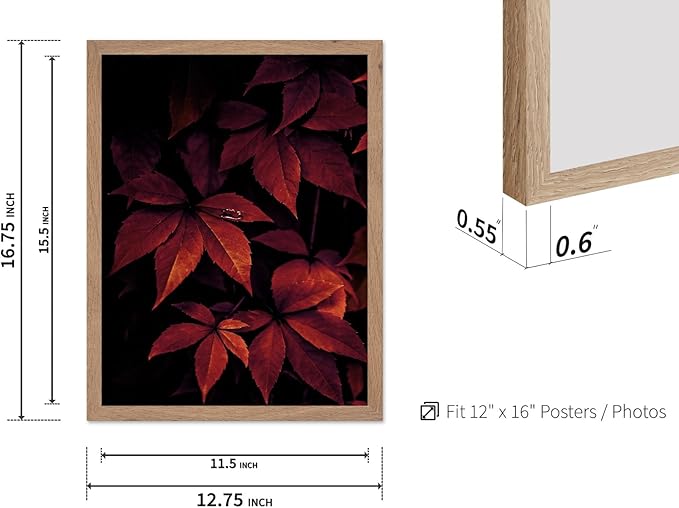 Monem Art Red Autumn Leaves Macro Photography Print - Moody Botanical Nature Poster - Wall Decor for Living Room, Bedroom or Office - 12x16 Beige Framed Wall Art by Mareike Bohmer