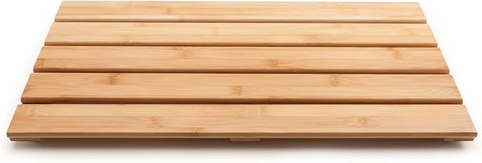 GOBAM Bamboo Bath Mat, Large, 26 x 15.75 x 1.34 inches - Water Resistant, Non-Slip Shower Mat for Spa, Sauna, Kitchen, Pool, Indoor, Outdoor - Bamboo Bathroom Accessories - Natural