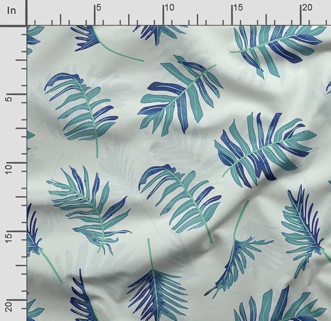 Soimoi Leaves Print - Blue, Premium Cotton Cambric Fabric - Medium Weight Material for Quilting, Kurtis, Blouse, Kids Clothing, Tunic, Curtains - 42" Inch Wide, 1 Yard
