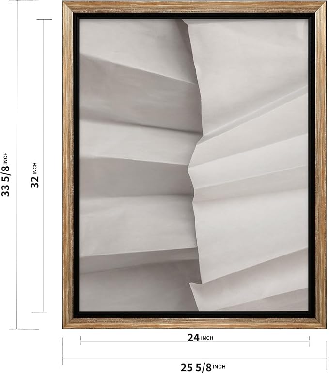 Monem Art Minimalist Folded Paper Texture Print - Neutral Abstract Modern Art Poster - Wall Decor for Living Room, Bedroom or Office - 24x32 Silver Framed CANVAS Wall Art by Mareike Bohmer