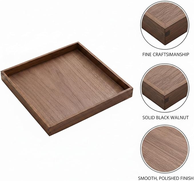 Solid Black Walnut Wood Desk Organizer Tray for Office, Entryway, and Home Storage