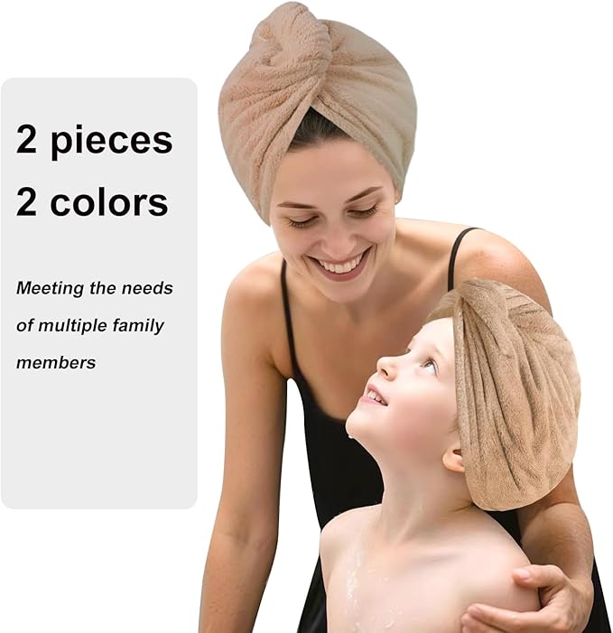 Microfiber Hair Drying Towel Wrap for Women, Hair Turbans Towel for Wet Hair,turbie Twist Hair Towels(The Color of the Picture is for Reference only) (Brown,Brown)