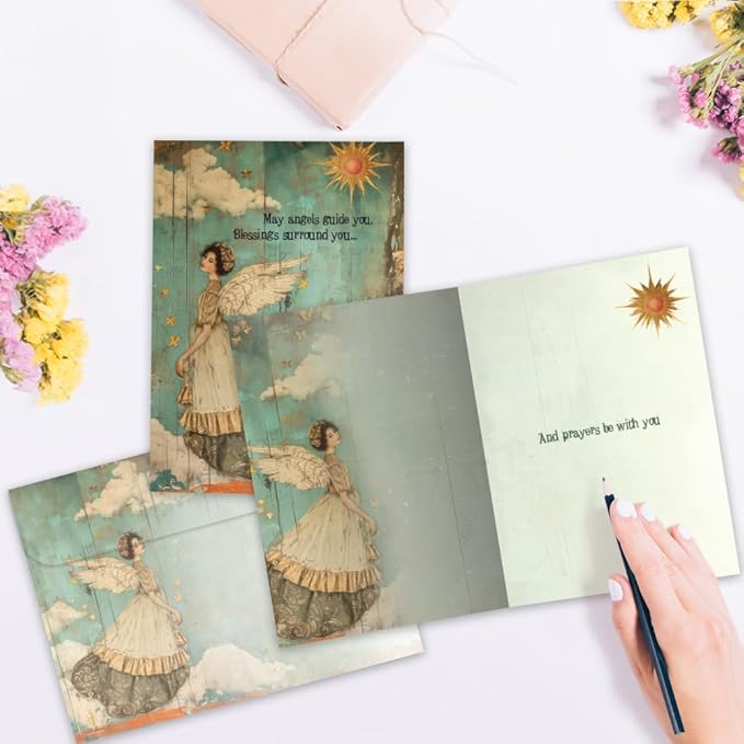 Tree-Free Greetings - Support & Encouragement Card - Artful Designs - 1 Greeting Card + Matching Envelope - Made in USA - 100% Recycled Paper - 5" x 7" - Angels and Blessings (GO69871)
