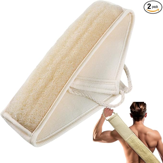 Extra-Long Natural loofah Back Scrubber,Long Back Scrubber for Shower，Long Handled loofah Shower Scrubber，luffa exfoliating Bath Strap for Women & Men