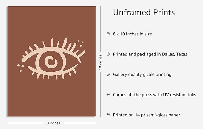 Y2K BOO Mystical Evil Eye UNFRAMED Wall Art Nazar Protection Symbol Earth Tones Terracotta Mid Century Modern 8x10 Inch Heavyweight Paper Boho Spiritual Decor