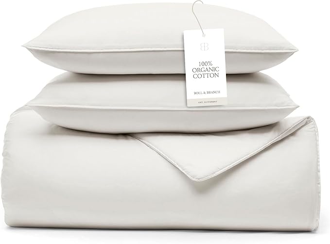BOLL & BRANCH Signature Comforter Set - King/Cal King, White - Duvet Insert and Cover in One Layer - Luxury Organic Cotton, Down Alternative, Hypoallergenic, All-Season - 1 Comforter and 2 Shams