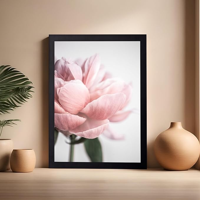 Monem Art Soft Pink Peony Macro Photography Print - Minimalist Floral Art Poster - Wall Decor for Living Room, Bedroom or Office - 16x20 Black Framed Wall Art by Mareike Bohmer