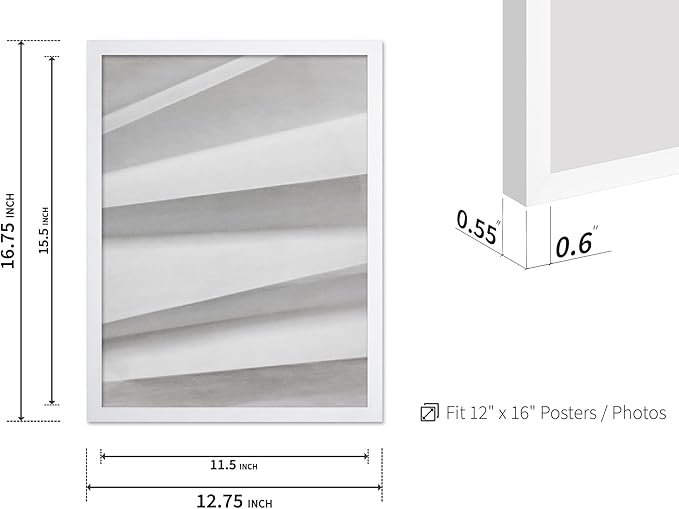 Monem Art Minimalist Paper Fold Abstract Print - Scandinavian Monochrome Texture Poster - Wall Decor for Living Room, Bedroom or Office - 12x16 White Framed Wall Art by Mareike Bohmer