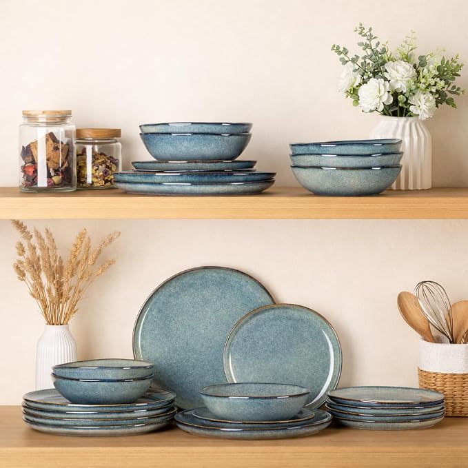 AmorArc Ceramic Dinnerware Sets,Handmade Reactive Glaze Stoneware Plates and Bowls Sets,Highly Scratch Resistant | Dishwasher & Microwave Safe Dishes Set,Service for 4 (12pc)