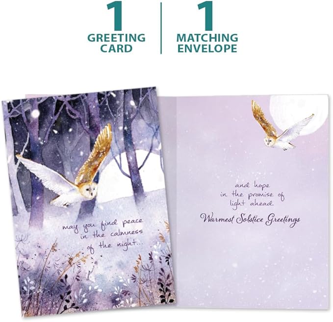 Tree-Free Greetings - Winter Solstice Greeting Card - Artful Designs - 1 Card + Matching Envelope - Made in USA - 100% Recycled Paper - 5"x7" - Owl Calmness (GO68828)