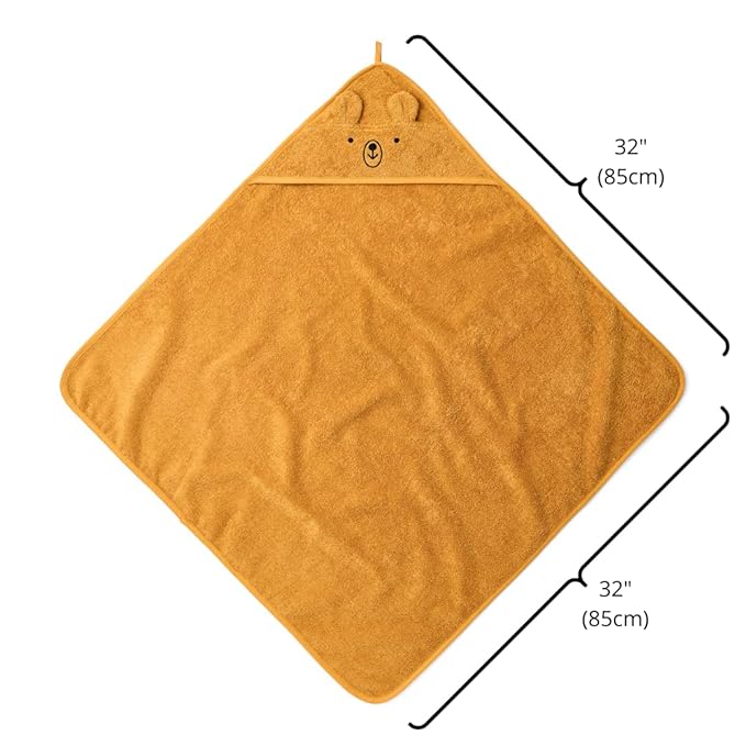 Hooded Baby Towel – 100% Organic Cotton Baby Bath Towels – Baby Boy and Girl Newborn Essentials - Super-Soft and Absorbent. (Bear - Autum Yellov)